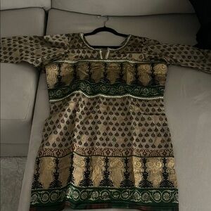 Indian Summer Cream Green Long Sleeve Sheath Dress
